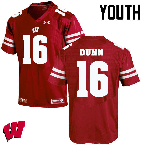 Wisconsin Badgers Youth #16 Jack Dunn NCAA Under Armour Authentic Red College Stitched Football Jersey UJ40H10KW